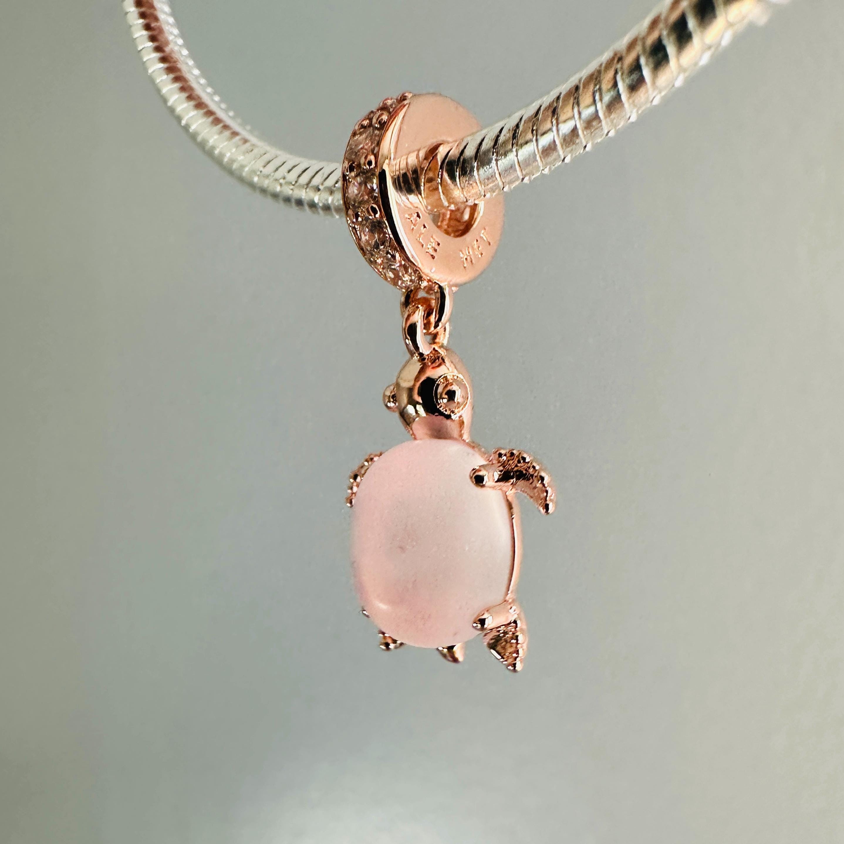 Authentic Pandora Charm/ ROSE GOLD Murano Glass Sea TURTLE Dangle