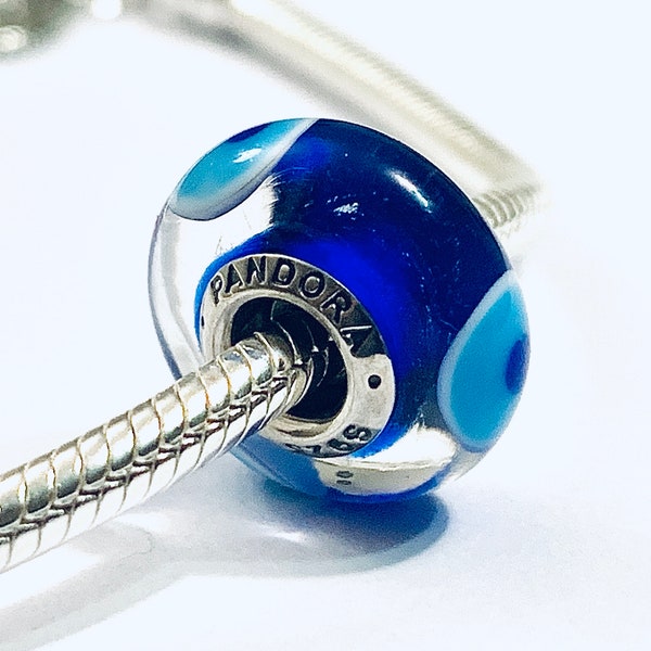 Authentic Pandora Charm, Murano Glass EVIL EYE Charm Dark Blue Turquoise/ Pandora Murano Bead, Pandora Bracelet, Pandora charm, Pandora Ring