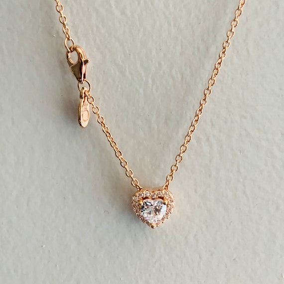 Pandora Sparkling Heart Collier Necklace Rose Gold Plated 18.5