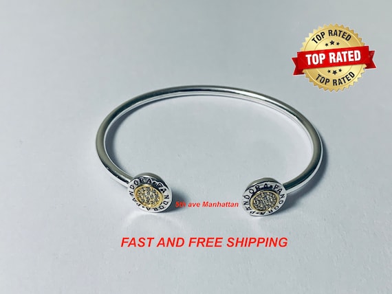 Authentic Pandora Silver Signature 2 Tone OPEN BANGLE Authentic Pandora Silver Signature 2 Tone OPEN BANGLE