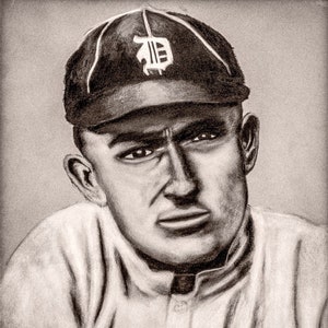 Ty Cobb Tyrus Raymond Detroit Tigers Charcoal MLB Baseball Art Print 11x14-48x36