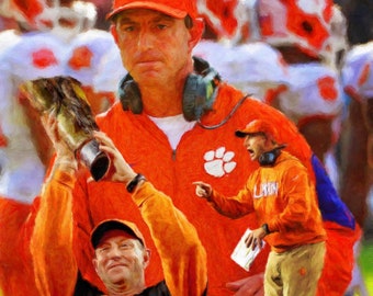 Dabo Swinney Clemson Tigers NCAA Football Art Print 11x14 - 48x36