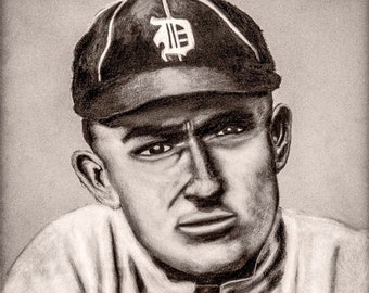 Ty Cobb Tyrus Raymond Detroit Tigers Carvão MLB Impressão artística de beisebol 11x14-48x36