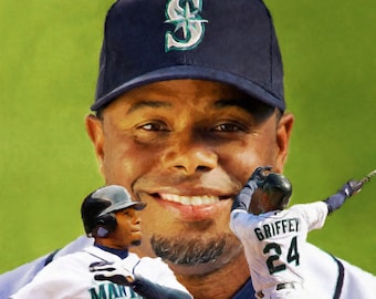 Seattle Mariners Ken Griffey Jr Outfielder MLB Baseball Stadium Art Print MLB Baseball Stadium Art Print 1AM3 11x14 - 48x36