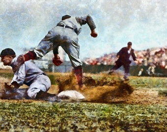 Impressão artística do campo de beisebol da MLB com Ty Cobb, Detroit Tigers, 1MC1, opções de 8x10 a 40x60.
