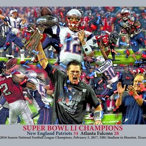 New England Patriots Super Bowl Champions 2017 Tom Brady NFL Football Art Print 11x14-48x36