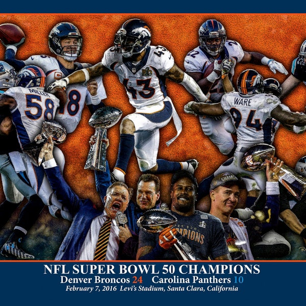 Denver Broncos Super Bowl Champions 2016 Peyton Manning John Elway NFL Football Art Print 11x14-48x36