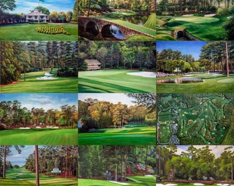 Augusta National Golf Club Masters Tournament Amen Corner Hole 12 Golden Bell Azalea Redbud golf course oil painting art prints 8x10-40x60in