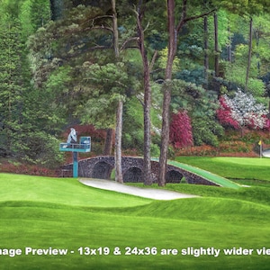 Augusta National Golf Club Masters Amen Corner Hole 12 Golden Bell 11 White Dogwood art print golf course oil painting 2580 11x14-36x48