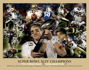 New Orleans Saints Campeones del Super Bowl 2009 Drew Brees NFL Football Art Print 11x14