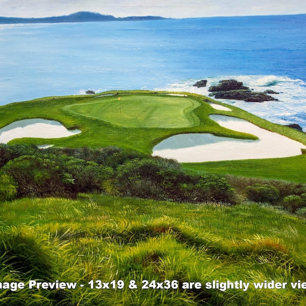 Pebble Beach Golf Links Club Hole 7 golf course oil painting art print 2550 11x14-36x48