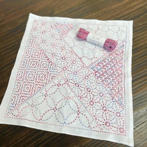 SASHIKO voor theedoek "YOSEGI" <olympus> stof of stof & garen -- Een ontwerp waarmee je van verschillende steken kunt genieten