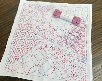 SASHIKO for dish towel "YOSEGI" <olympus> cloth or cloth & yarn -- A design that allows you to enjoy several stitches