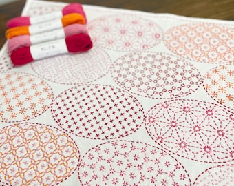 SASHIKO kit for dish towel "YOSEMOYO enmonn" Circle pattern ---HOBBYRAHOBBYRE--- cloth or cloth & yarns
