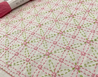 SASHIKO dish towel kit "HANA JYUUTANN" ----flower carpet ---- sahiko cloth & yarns