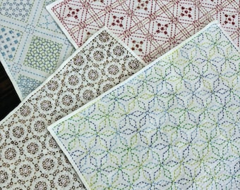 Fertiges Sashiko-Geschirrtuch, Größe ca. 37 cm x 32 cm / Muster des fertigen Produkts