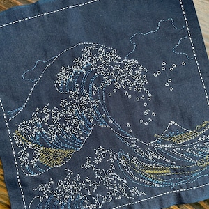 SASHIKO for dish towel &quot;Hokusai Katsushika&quot; kanagawaokinamiura Thirty-six Views of Mt Fuji &lt;olympus&gt; cloth or cloth & yarns