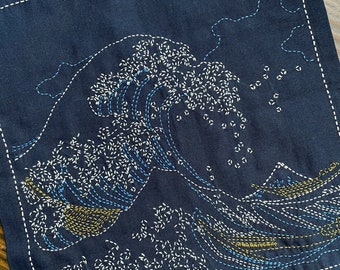 SASHIKO for dish towel "Hokusai Katsushika" kanagawaokinamiura Thirty-six Views of Mt Fuji <olympus> cloth or cloth & yarns