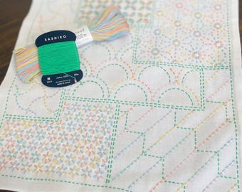 SASHIKO for dish towel "CHIYOGAMI" <olympus> cloth or cloth & yarn -- A design that allows you to enjoy several stitches
