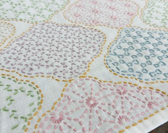 SASHIKO for dish towel "YOSEMOYO yuragi hishi"--- HOBBYRAHOBBYRE --- cloth or cloth & yarns