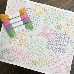 SASHIKO for dish towel " YOSEMOYO kikagaku "   Geometric pattern  ---HOBBYRAHOBBYRE--- cloth or cloth & yarns