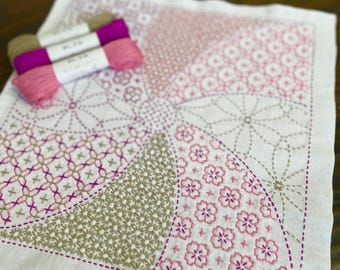 SASHIKO for dish towel "HANATEMARI" <olympus> cloth or cloth & yarn -- A design that allows you to enjoy several stitches