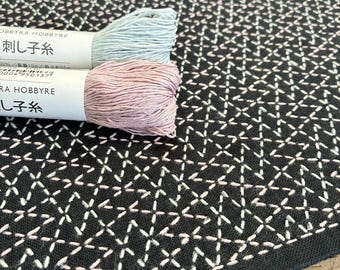 SASHIKO for dish towel "TSUDUKIYAMAGATA" Black cloth-- HOBBYRAHOBBYRE -- cloth or cloth & yarns