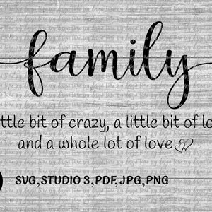 Familie A Little Bit of Crazy SVG, Digitaler Download, Silhouette Studio 3 Cut File, Cricut Design Space, DIY Holzschild, svg, pdf, jpg, png