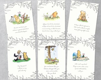 Classic Winnie the Pooh Quotes, Prints for Framing, Baby Shower, Birthday, Nursery, Decoration, Set of 6, 5x7, YOU PRINT