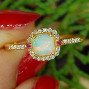 14k Gold Fire Opal Ruby Ring: 925 Sterling Silver, Moissanite Accents Minimalist Ring