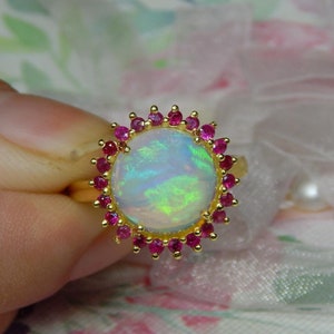 14k Yellow Gold Fire Opal Ruby Ring: Vintage Engagement Art Deco Ring For Christmas