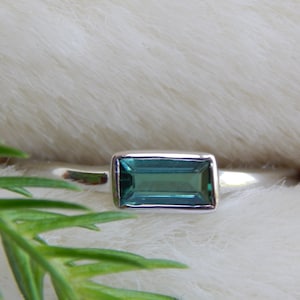 Indicolite Tourmaline Ring, 925 Sterling Silver Engagement Anniversary Ring, Minimalist Ring, Promise Ring For Her, Indicolite Baguette Ring
