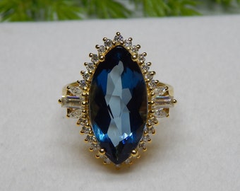 London Blue Topaz Ring, 14k Gold Diamond Ring, Engagement Wedding Ring, December Birthstone, Certified Gemstone, Promise Ring For Her