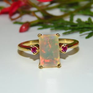 Natural Fire Opal Ring, 14k Gold Ring, Opal Ruby Ring, Engagement Ring, Vintage Opal Ring, Certified Gemstone, Women Ring, Burma Ruby Ring