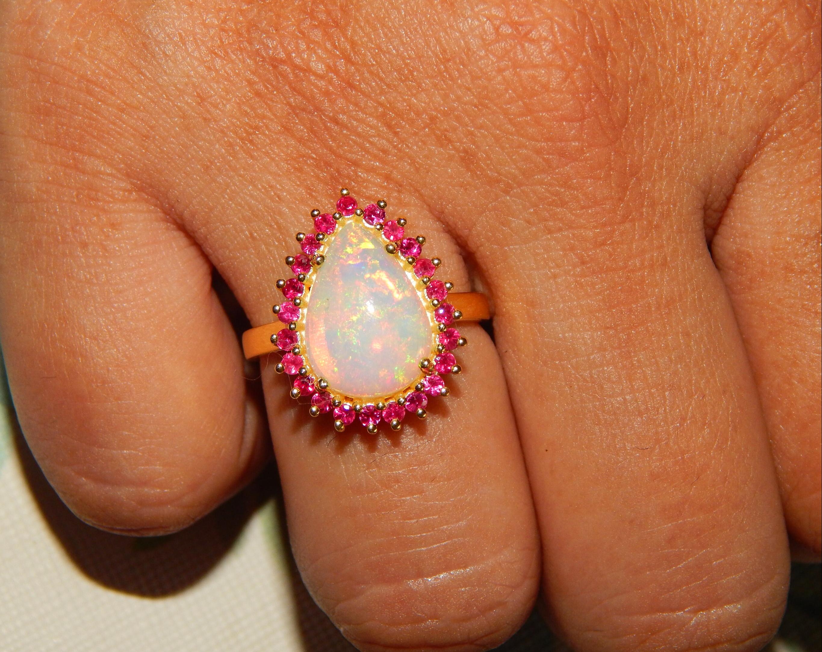 Natural Fire Opal Ruby Ring 14K Gold Art Deco Vintage Engagement Ring ...