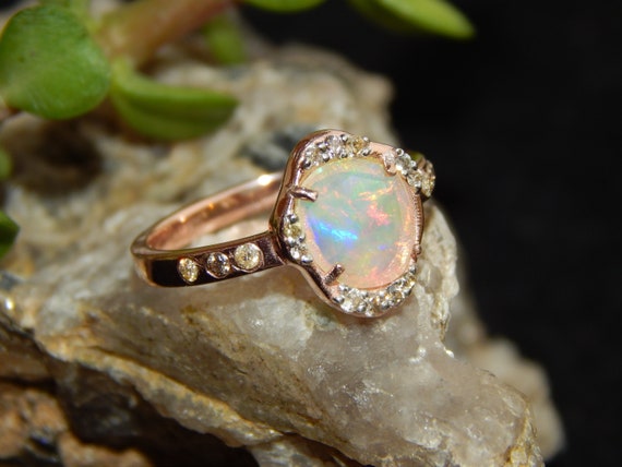 Minimalist Mexican Fire Opal & Diamond Engagement Wedding Ring 18k Yellow  Gold | eBay