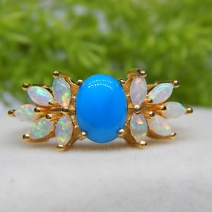 Natürlicher Türkis Ring, Feueropal Ring, 14k Gold Ring, Hochzeit Verlobungsring, Geburtsblume Ring, Vintage Cocktail Ring, Minimalist Ring