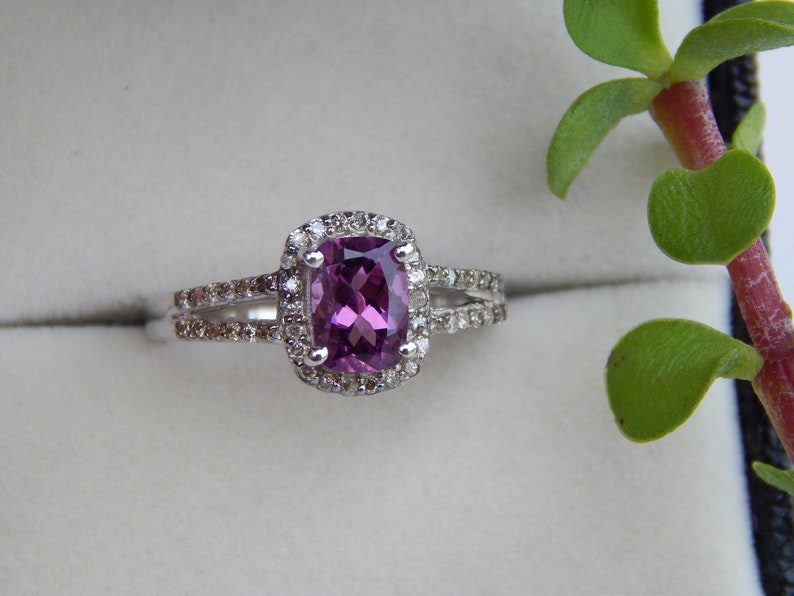 Purple Garnet Ring Halo Natural Diamond 925 Sterling Silver Handmade Anniversary Engagement Ring Mothers Day Gift Women Ring Cocktail Ring