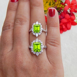 Natural Peridot Ring, Diamond Ring, Engagement Anniversary Ring, Certified Gemstone, Ring For Women, Promise Ring For Her, Peridot Halo Ring image 7