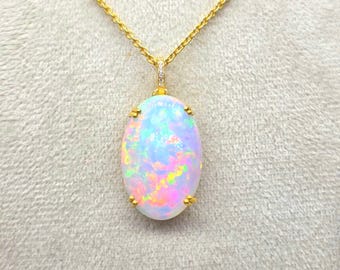 Natural Fire Opal 14K Gold 21 Cts. Pendant, October Birthstone Oval Necklace Gemstone Jewelry