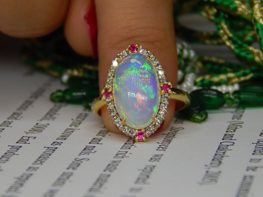 Buy Art Deco Fire Opal Ruby 14k Gold Ring Vintage Opal Cocktail Christmas  Online in India
