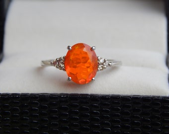 Mexican Fire Opal Ring, 14k Gold Ring, Engagement Anniversary Ring, Vintage Orange Opal Promise Ring, Mother's day Gift, Opal Jewelry