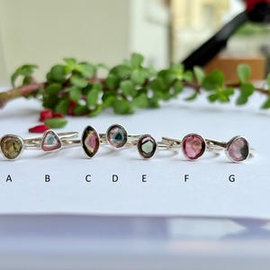 Natural Watermelon Tourmaline Ring: 925 Sterling Silver Bio Color Tourmaline Dainty Band