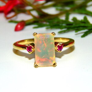 14k Gold Fire Opal Ruby Ring October Birthstone Art Deco Engagement Ring Anniversary Gift