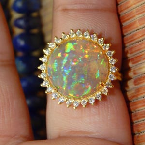 Natürlicher Feueropalring, 14k Goldring, riesiger 7,80 Karat Opal, Verlobungsring, Vintage Opalring, Muttertagsgeschenk, Cocktailring