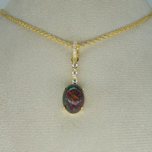 Black Fire Opal Pendant: 925 Sterling Silver Necklace, Moissanite Halo Vintage opal October Birthstone