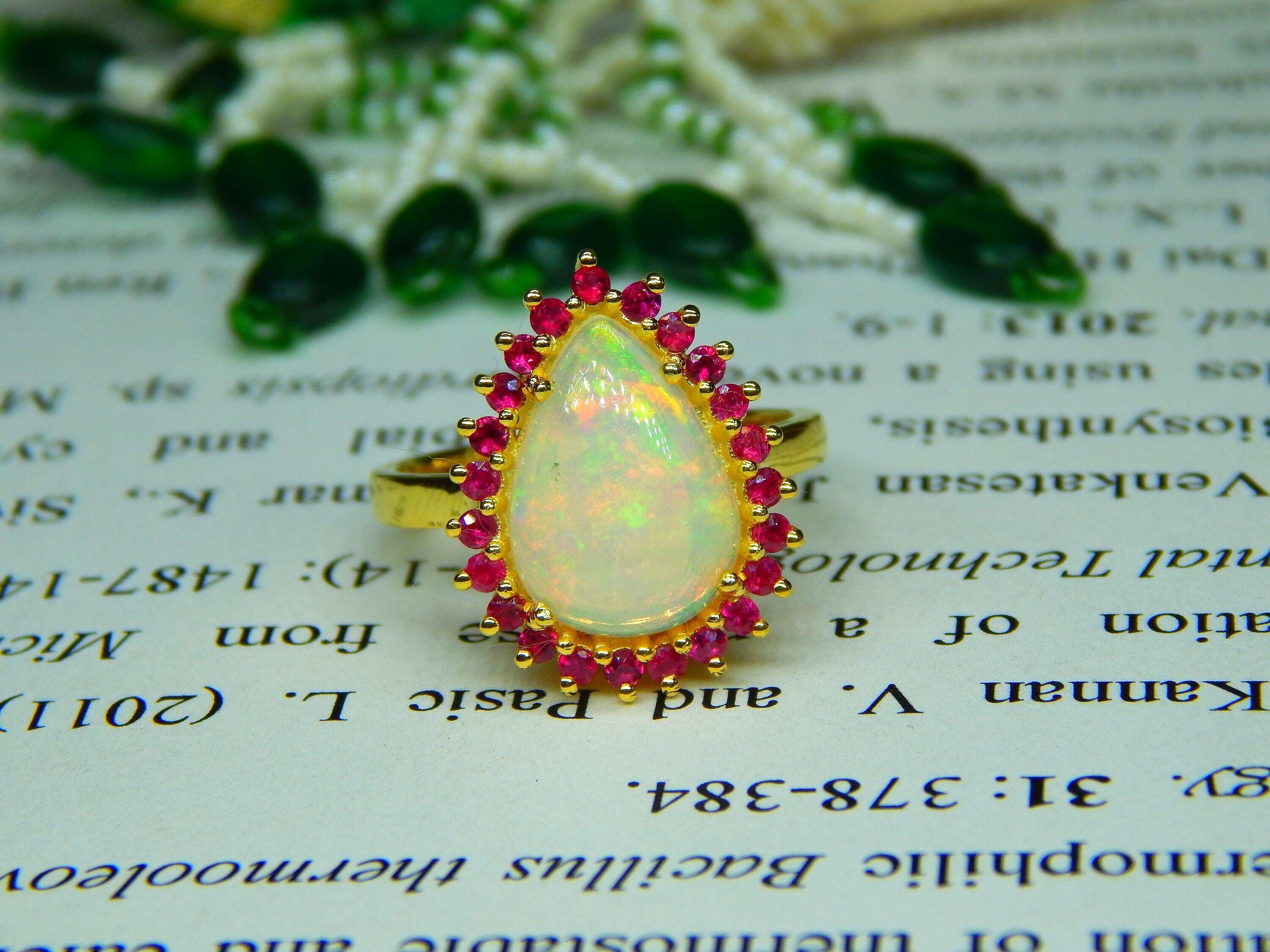 Natural Fire Opal Ruby Ring 14K Gold Art Deco Vintage Engagement Ring ...
