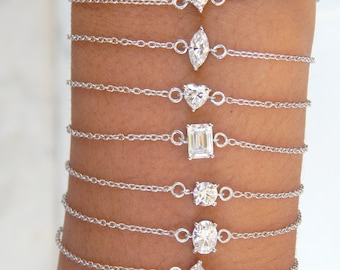 Sparkling Moissanite Bracelet, 925 Sterling Silver, Minimalist Design Anniversary Gift