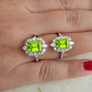 Natural Peridot Ring, Diamond Ring, Engagement Anniversary Ring, Certified Gemstone, Ring For Women, Promise Ring For Her, Peridot Halo Ring image 3