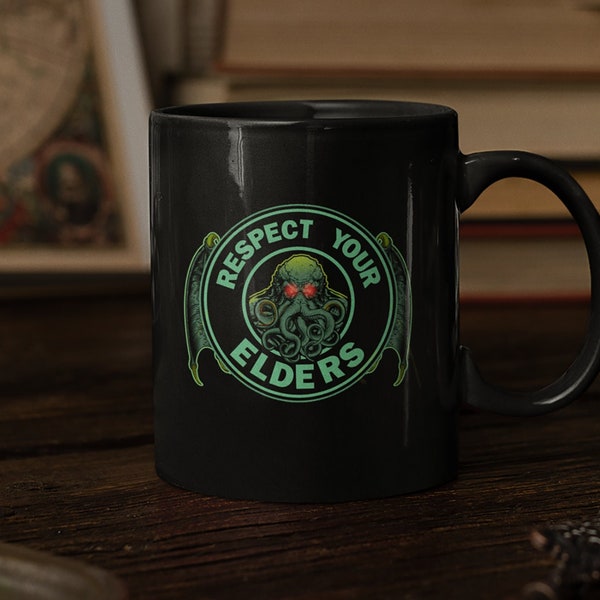 Cthulhu Coffee Mug, Respect Your Elders, Horror, Massachusetts, Miskatonic, H.p. Lovecraft.  11/15 Oz Coffee Mug